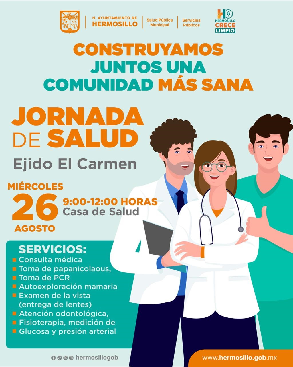 Invita Gobierno de Hermosillo a familias a la Jornada de Salud gratuita en Ejido El Carmen