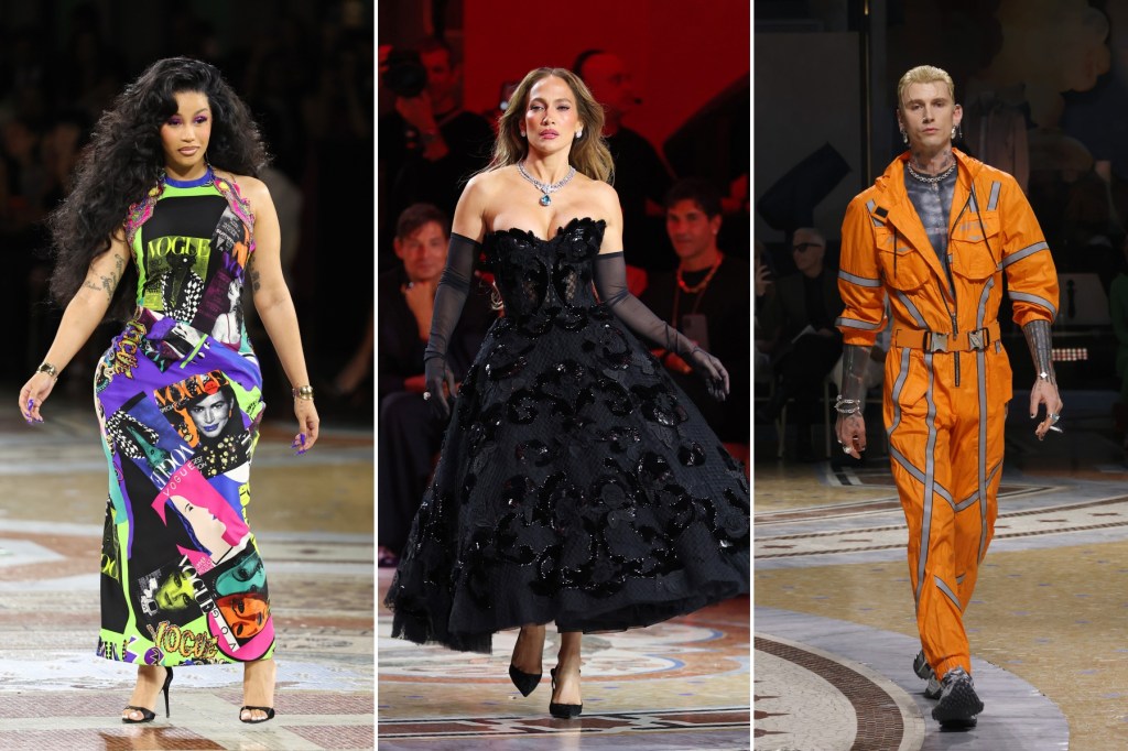 Mira a Cardi B, Jennifer Lopez, mgk y más músicos desfilar en la Semana de la Moda de Milán