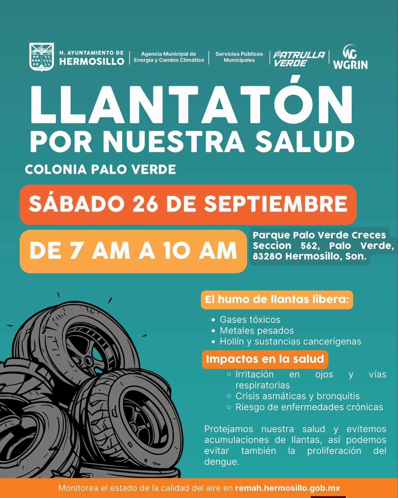 Invita Gobierno de Hermosillo a participar en jornada de “Llantatón por nuestra Salud” en la colonia Palo Verde