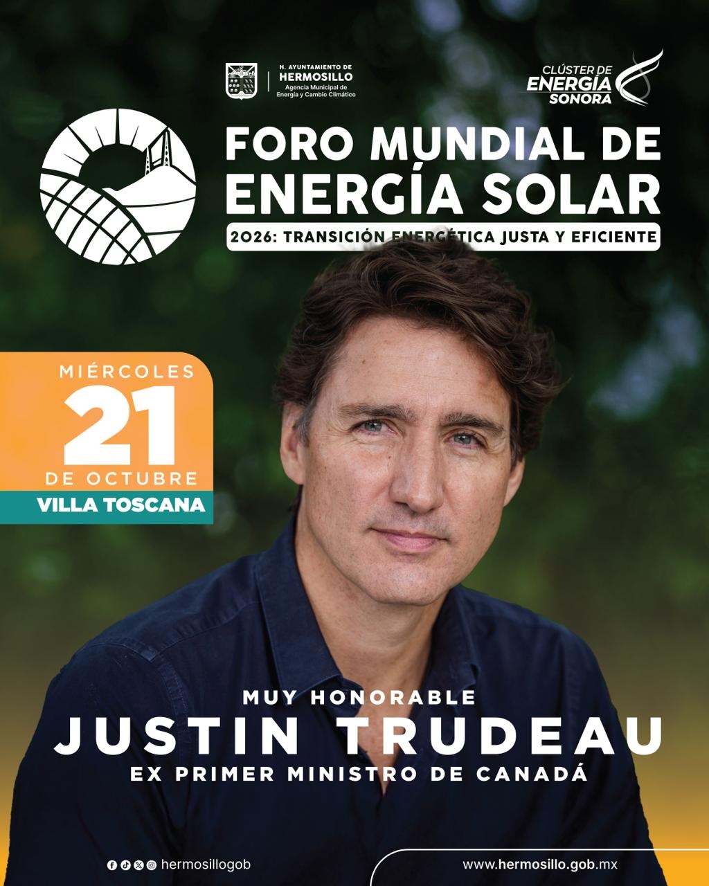 Inicia este miércoles Foro Mundial de Energía Solar 2026 en Hermosillo con Justin Trudeau como ponente magistral