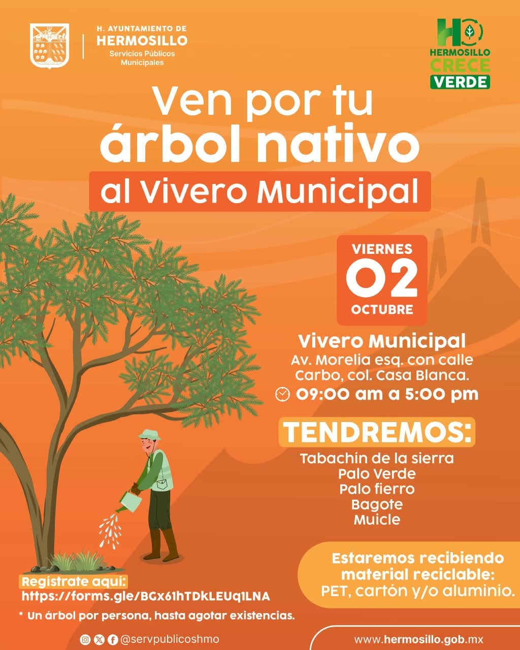 Invita Ayuntamiento de Hermosillo a adoptar un árbol nativo en el Vivero Municipal