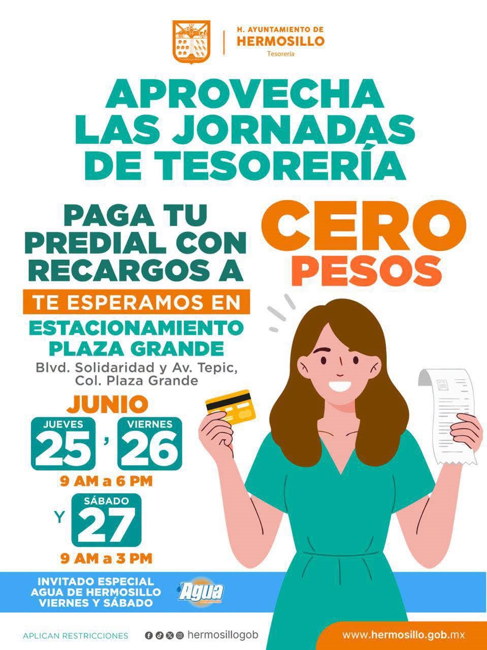 Invita Tesorería Municipal a aprovechar las jornadas para pagar predial con recargos a cero pesos en Plaza Grande
