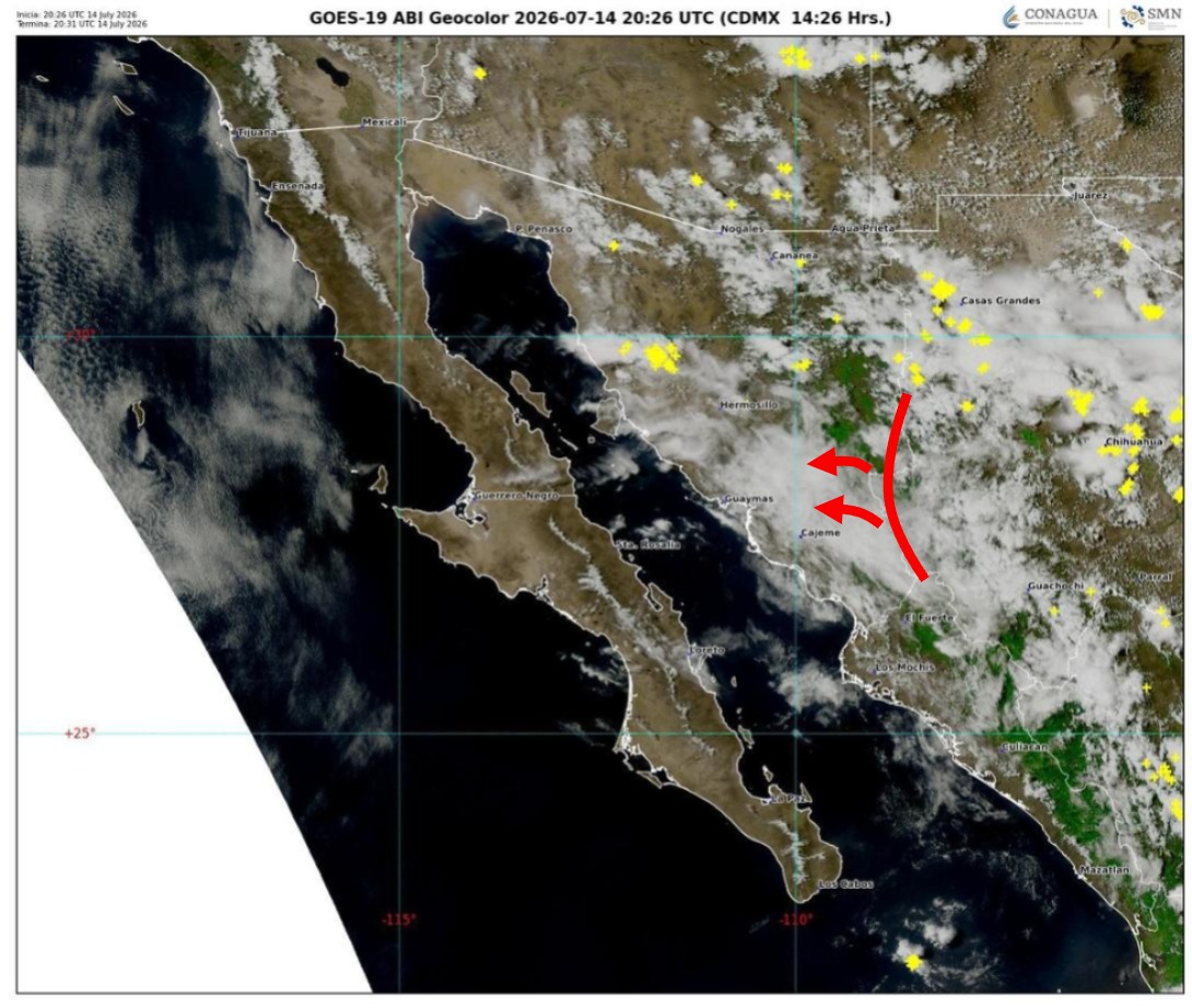 Humedad favorecerá tormentas en los alrededores de Hermosillo; prevén lluvias fuertes en estos municipios la tarde de este 14 de julio