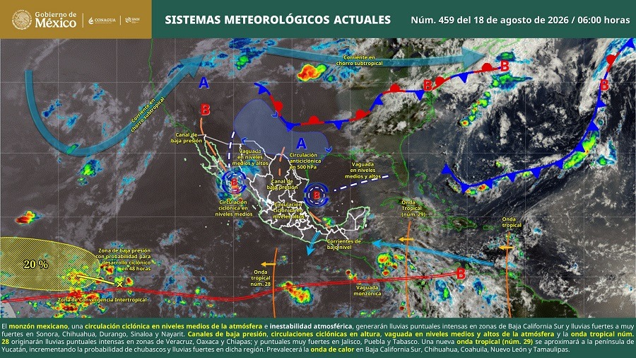 Estado del tiempo 18 de agosto para Sonora, probable tormentas en la zona de Yécora, Sahuaripa y Rosario