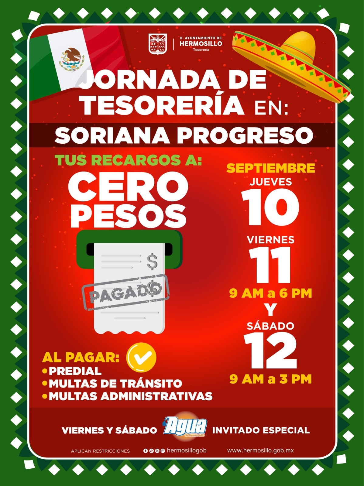 Invita Gobierno de Hermosillo a aprovechar Jornada de Tesorería con recargos a Cero Pesos